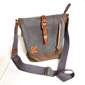 TSD gray canvas and brown leather crossbody shoulder bag Damaged, As Is